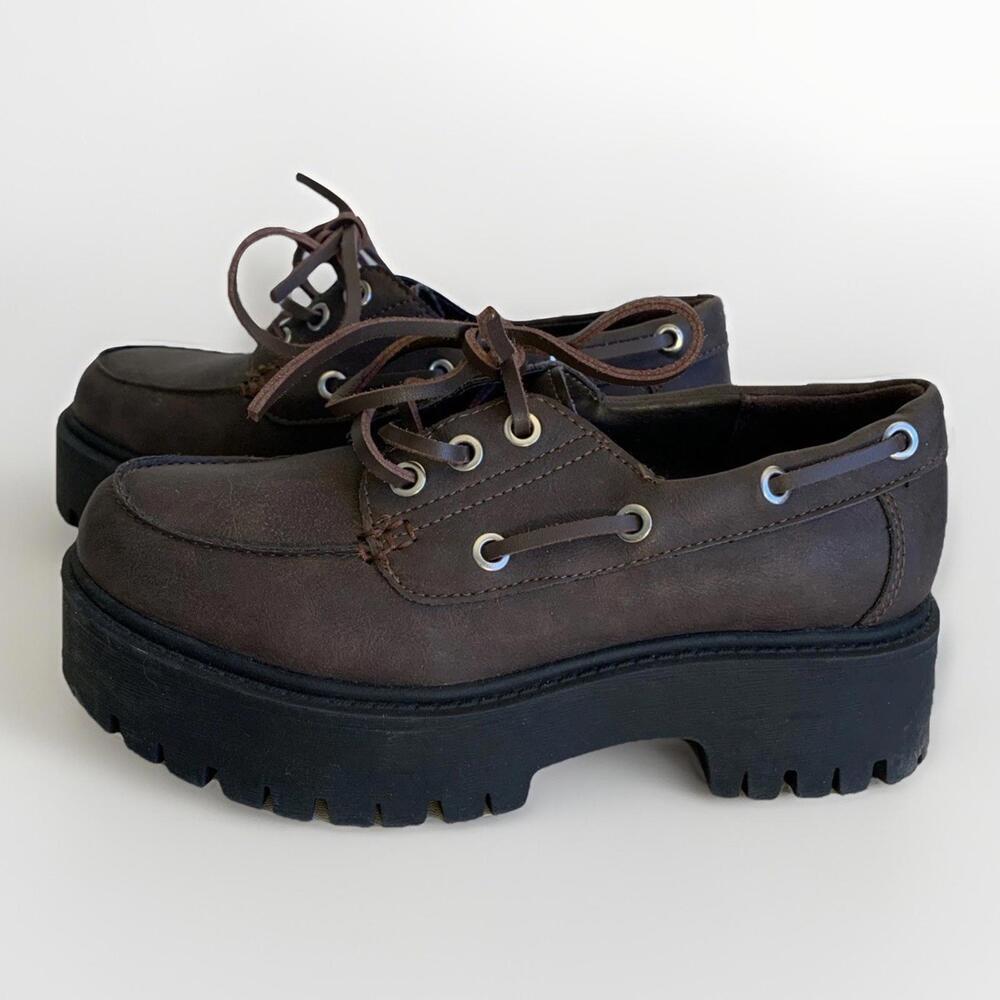 No Boundaries Women’s Platform Boat Shoes Size 6 Brown Y2k Chunky Heel Platform